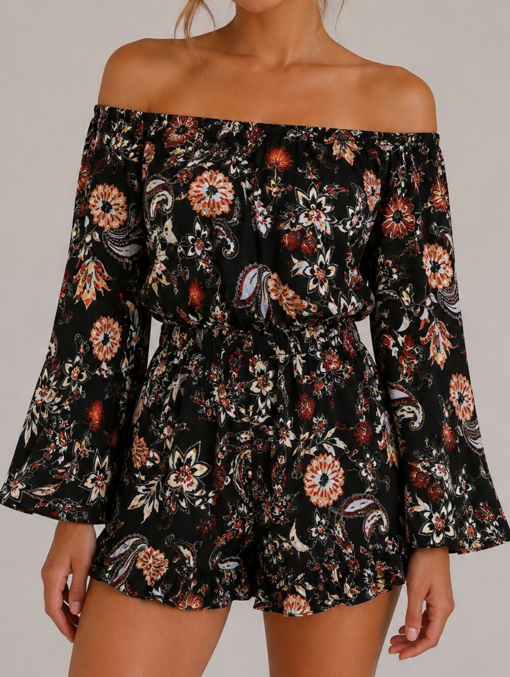 Xhilaration Off the Shoulder Bell Sleeve Romper
